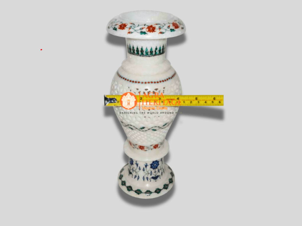 Multi Floral Inlay Design Filigree Marble Vase for Gift